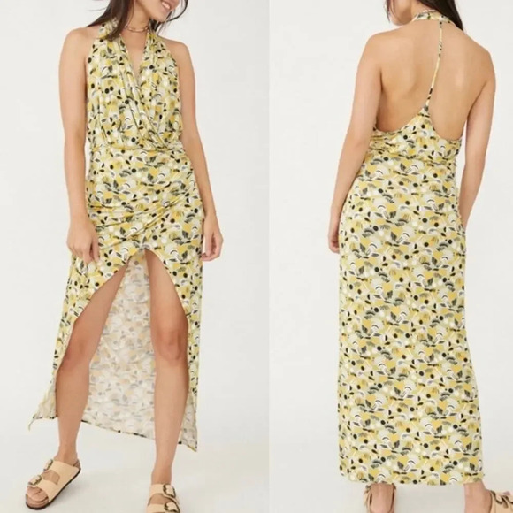 NEW Free People Women Large Apple Mint Green Daria Halter Maxi Dress - Picture 3 of 8